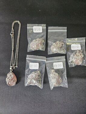 6pc Rose Quartz Bird Pendant Necklaces Peacock Phoenix Silver